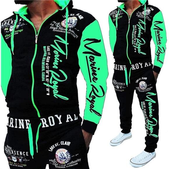 Men's Casual Tracksuit Hooded Full Zip Elastic Waistband Sweatsuit Set - Picture 5 of 7